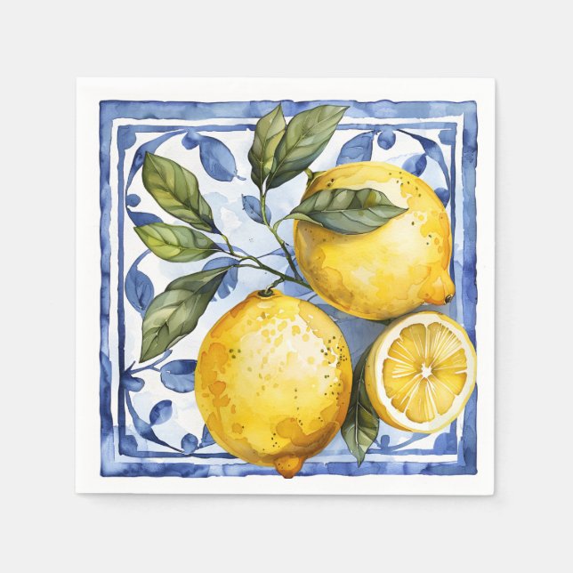 Blue Lemon Citrus Summer  Napkins (Front)