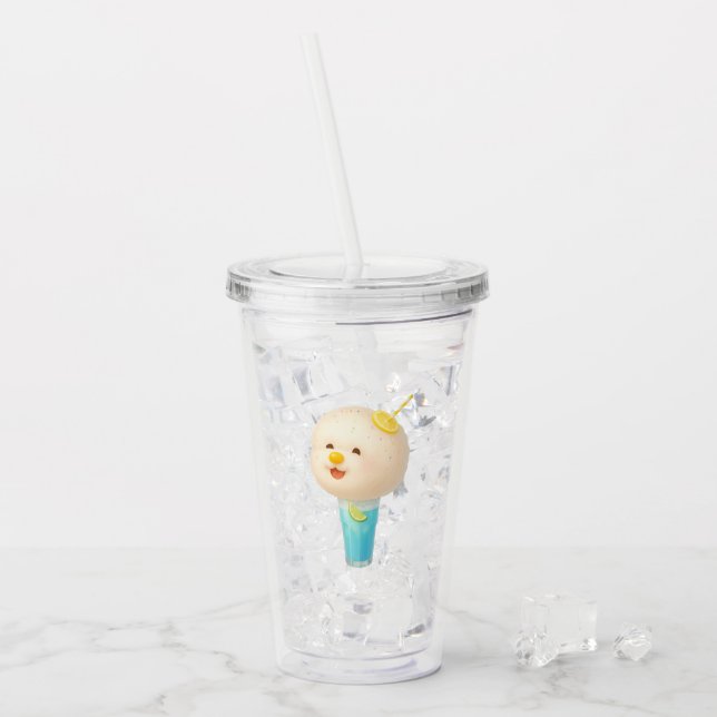 Blue Lemon Float: Smiling Bichon Cotton Candy Acrylic Tumbler (Front Ice)