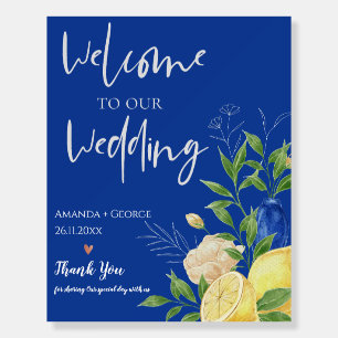 Blue Lemon Floral Citrus Summer Wedding Welcome Foam Board