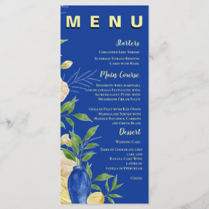Blue Lemon Floral Mediterranean Wedding Party Menu