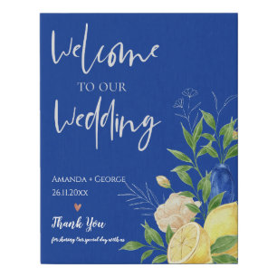 Blue Lemon Floral Summer Wedding Welcome Sign