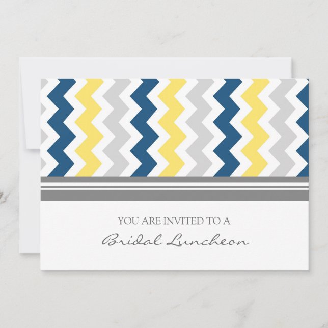 Blue Lemon Gray Chevron Bridal Lunch Invitation (Front)