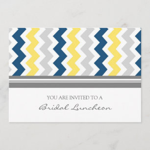 Blue Lemon Gray Chevron Bridal Lunch Invitation