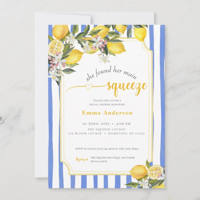 Blue Lemon Main Squeeze Bridal Shower Invitation (Front)