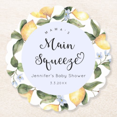 Blue lemon mamas main squeeze baby shower paper coaster