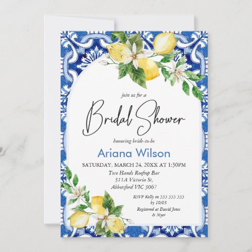 Blue Lemon Tile Bridal Shower Invitation