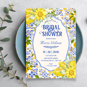 Blue lemon tile pattern art birthday invitation