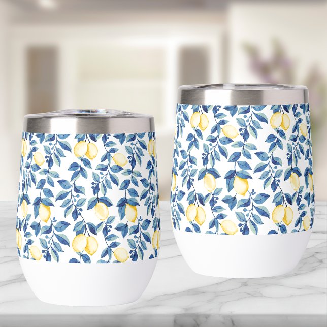 Blue Lemon Watercolor Thermal Wine Tumbler (Creator Uploaded)