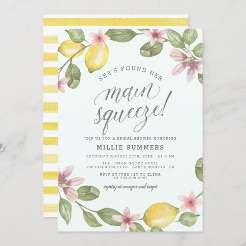 Blue  Lemon Wreath Main Squeeze Bridal Shower Invitation
