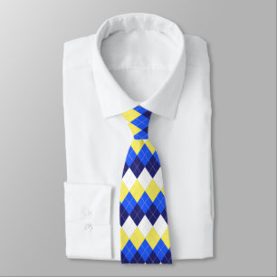 Blue, Lemon Yellow and White Argyle Neck Tie