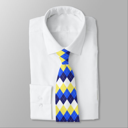 Blue Lemon Yellow and White Argyle Neck Tie
