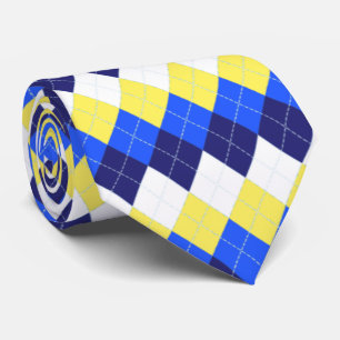 Blue, Lemon Yellow and White Argyle Neck Tie