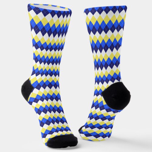 Blue Lemon Yellow and White Argyle Sustainable Socks