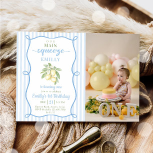 Blue Lemonade Birthday Photo Invitation