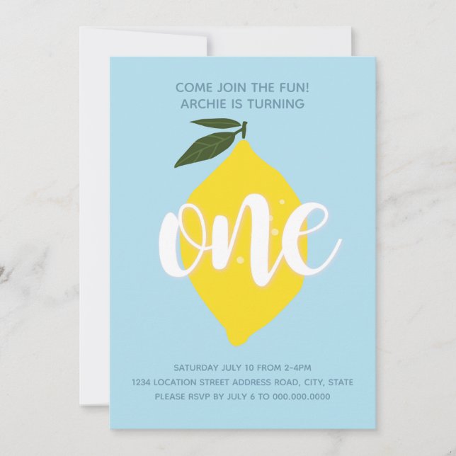 Blue Lemonade First Birthday Invitation  (Front)
