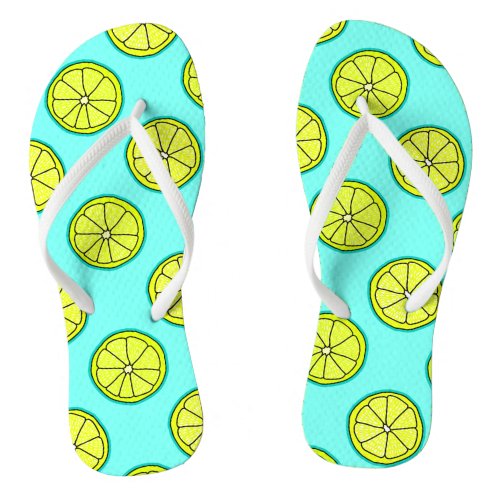 Blue Lemonade Lemon Slice Pattern Flip Flops