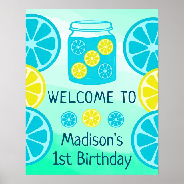 Blue Lemonade Summer Boy Birthday Welcome Poster (Front)