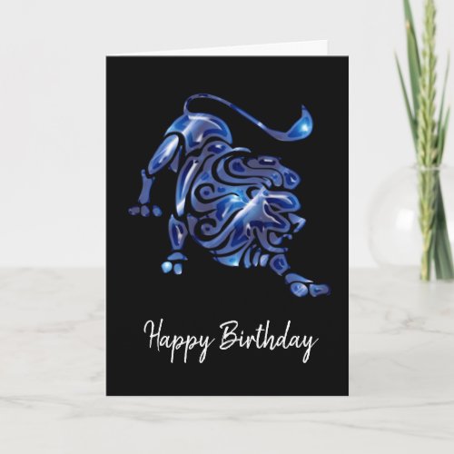 Blue Leo Sign Birthday Card