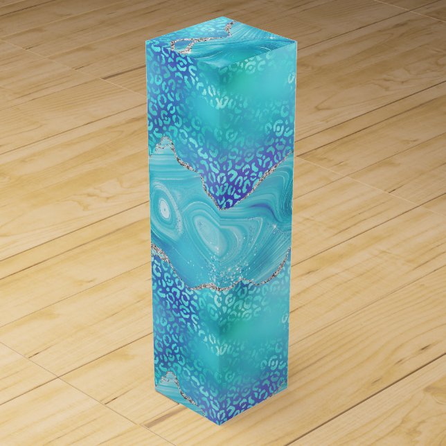 Blue Leopard Agate | Glam Abstract Stone Wine Box (Front)