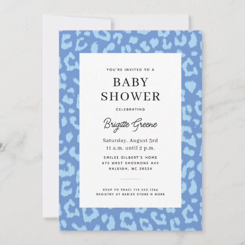 Blue Leopard Animal Print Baby Boy Shower Invitation