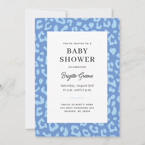 Blue Leopard Animal Print Baby Shower Invitation