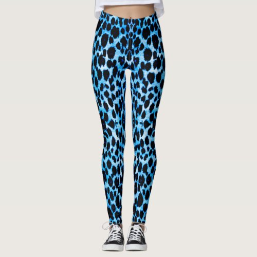 Blue Leopard Animal Print Leggings