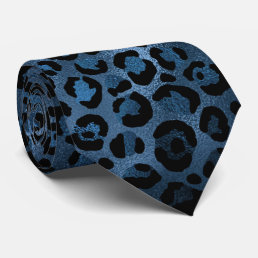 Blue Leopard Animal Print Luxury Stylish Shimmer Neck Tie