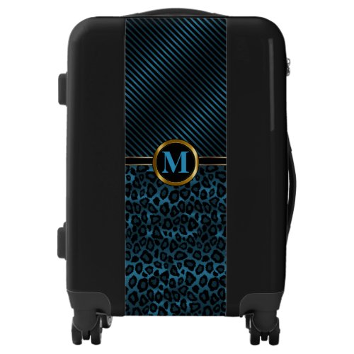 Blue Leopard Animal Print _ Monogram Luggage