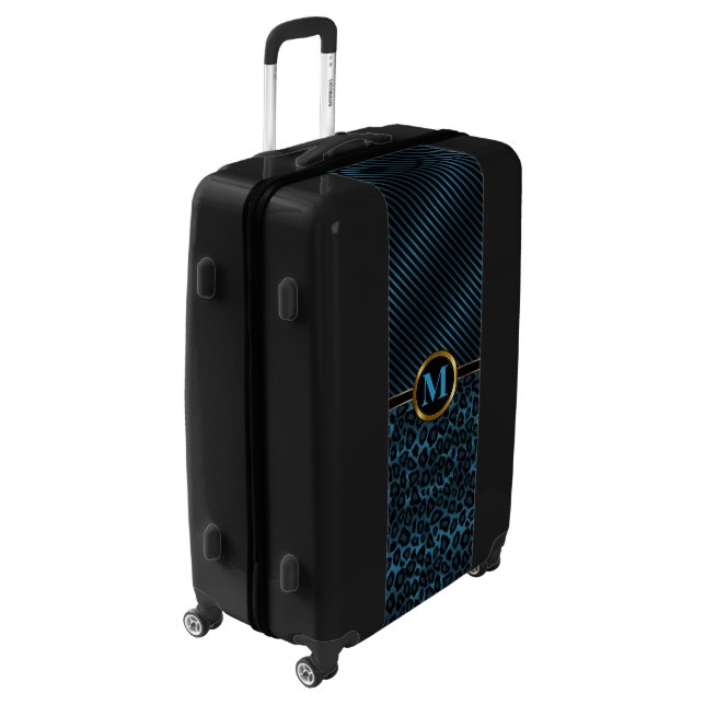 Blue Leopard Animal Print - Monogram Luggage (Rotated Left)