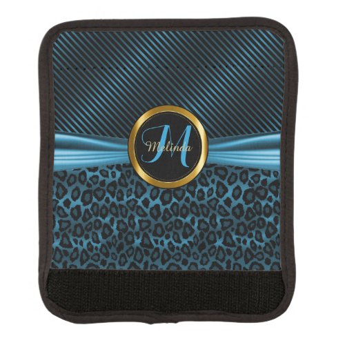 Blue Leopard Animal Print _ Monogram Luggage Handle Wrap