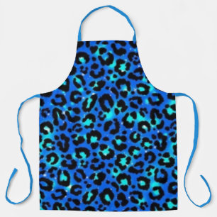 Blue Leopard Animal Print Pattern Kitchen Apron