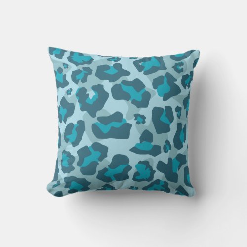 Blue leopard animal print pattern throw pillow