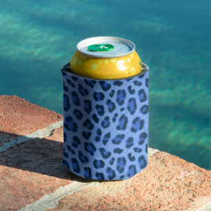 Blue Leopard Animal Print Skin Pattern Can Cooler
