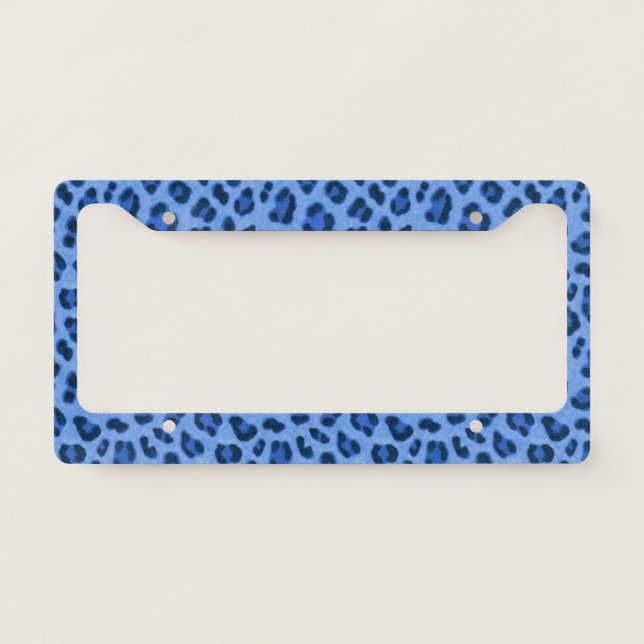 Blue Leopard Animal Print Skin Pattern License Plate Frame (Front)