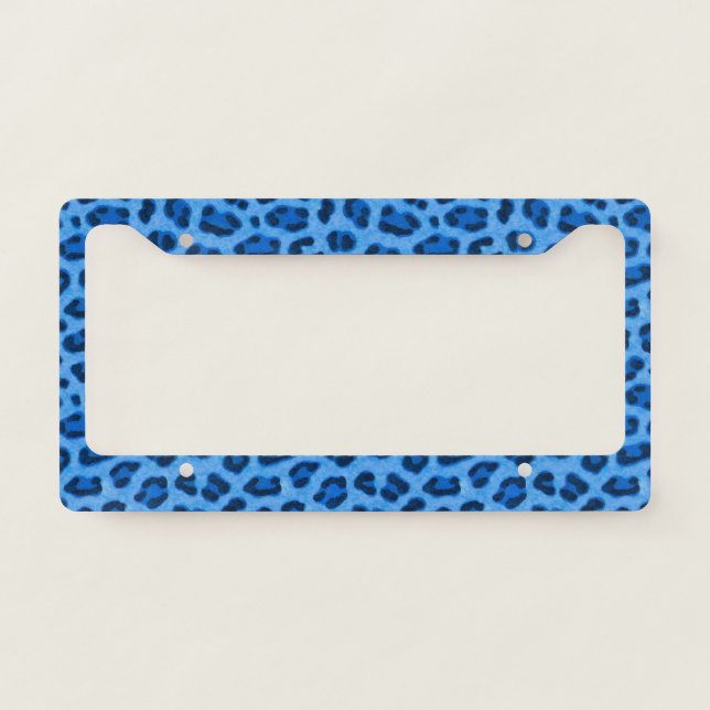 Blue Leopard Animal Print Skin Pattern License Plate Frame (Front)