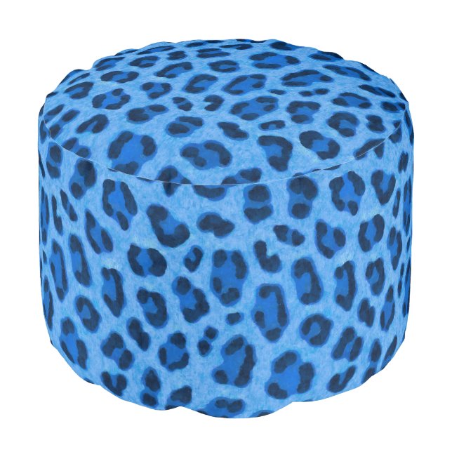 Blue Leopard Animal Print Skin Pattern  Pouf (Angled Front)