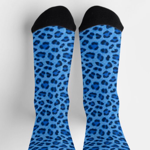 Blue Leopard Animal Print Skin Pattern Socks