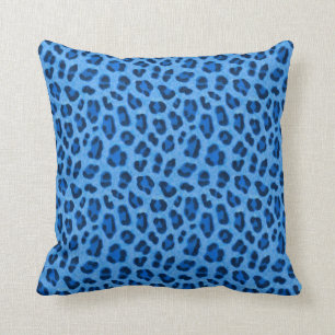 Blue Leopard Animal Print Skin Pattern Throw Pillow