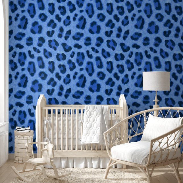 Blue Leopard Animal Print Skin Pattern Wallpaper (Kids)