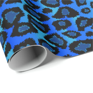 Blue Leopard Animal Print Wrapping Paper