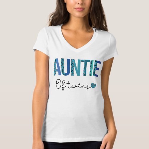 Blue Leopard Auntie Of Twins  T_Shirt
