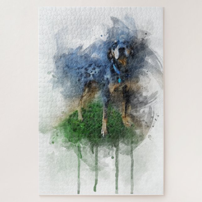 Blue Leopard Catahoula in Watercolor Jigsaw Puzzle (Vertical)