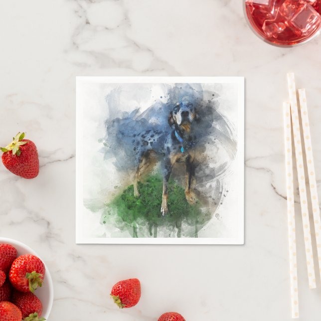 Blue Leopard Catahoula in Watercolor Napkins (Insitu)