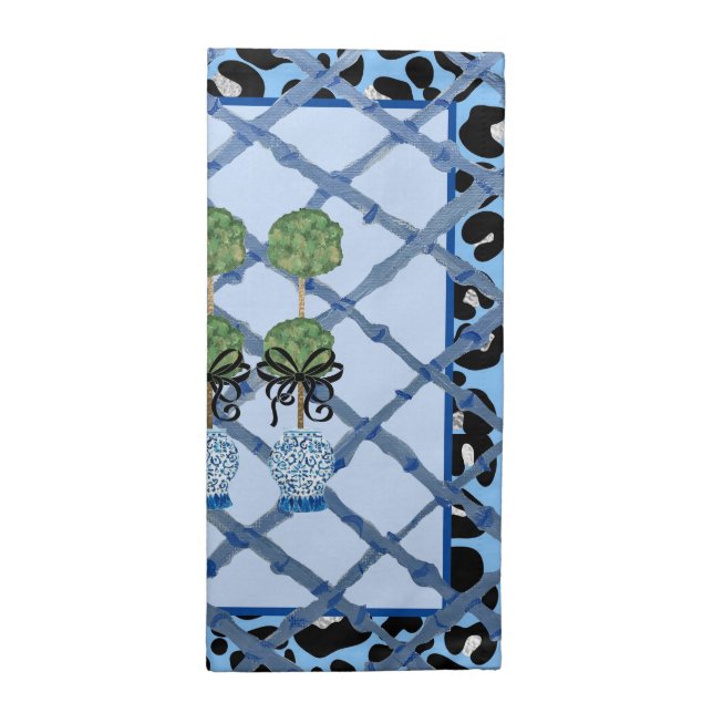 Blue Leopard  Chinoiserie Ginger Jar  Cloth Napkin (Half Fold)