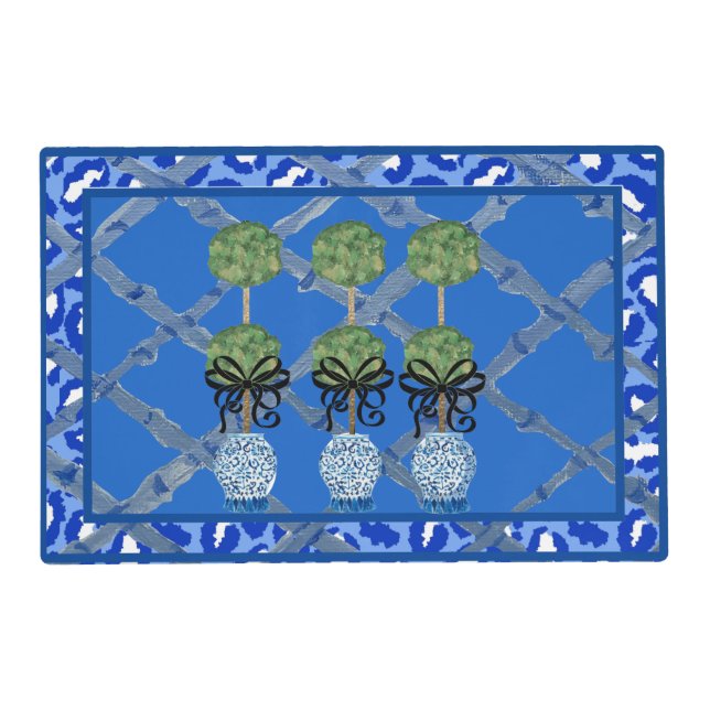 Blue Leopard  Chinoiserie Ginger Jar  Placemat (Front)