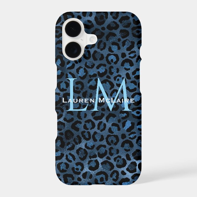 Blue Leopard Custom Monogram  Iphone Case (Back)