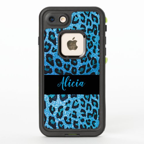 Blue Leopard Faux Glitter Personalized Name