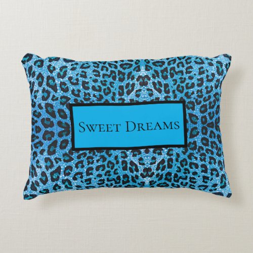 Blue Leopard Faux Sparkle Sweet Dreams Modern Chic Accent Pillow