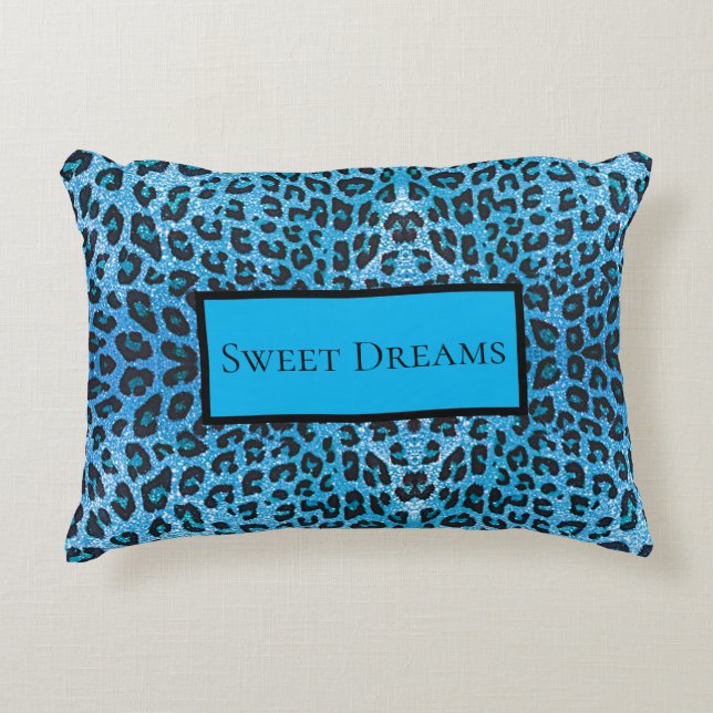 Blue Leopard Faux Sparkle Sweet Dreams Modern Chic Accent Pillow (Front)