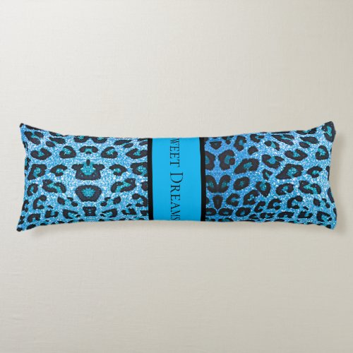 Blue Leopard Faux Sparkle Sweet Dreams Modern Chic Body Pillow